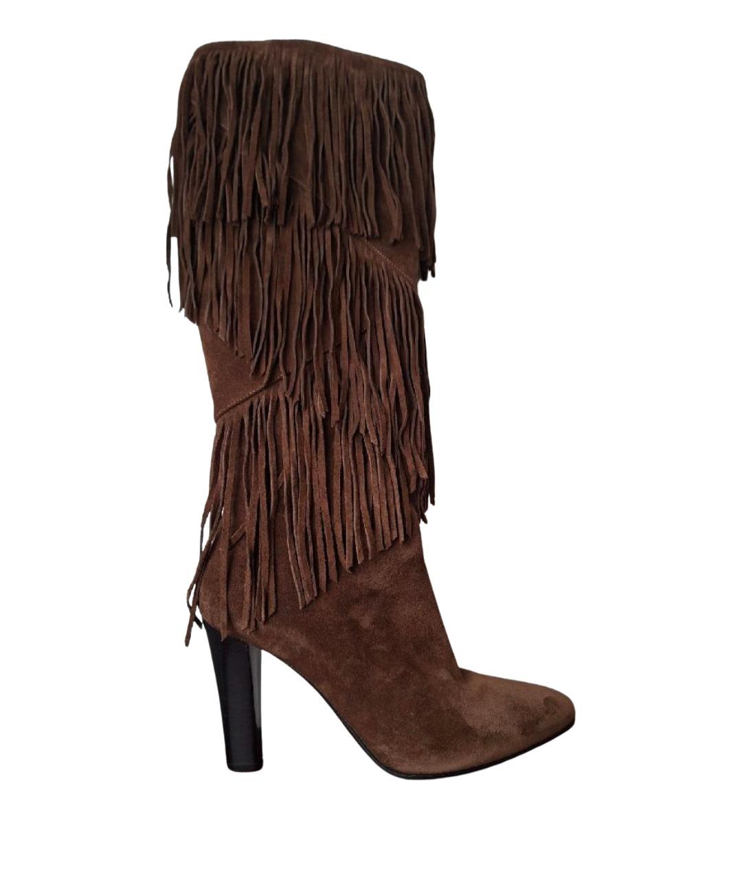 SAINT LAURENT Коричневые замшевые сапоги, фото 1