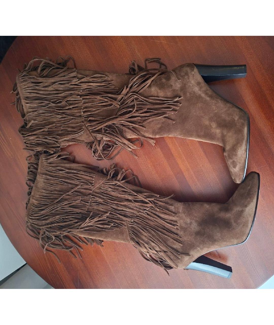 SAINT LAURENT Коричневые замшевые сапоги, фото 3