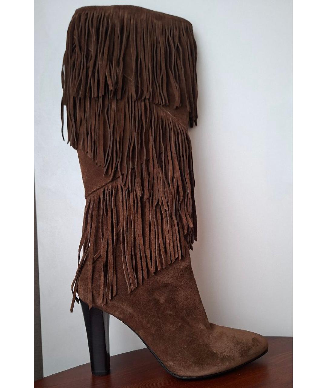 SAINT LAURENT Коричневые замшевые сапоги, фото 8