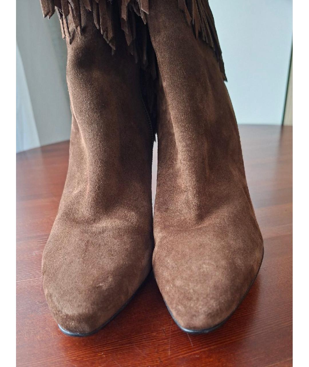 SAINT LAURENT Коричневые замшевые сапоги, фото 2