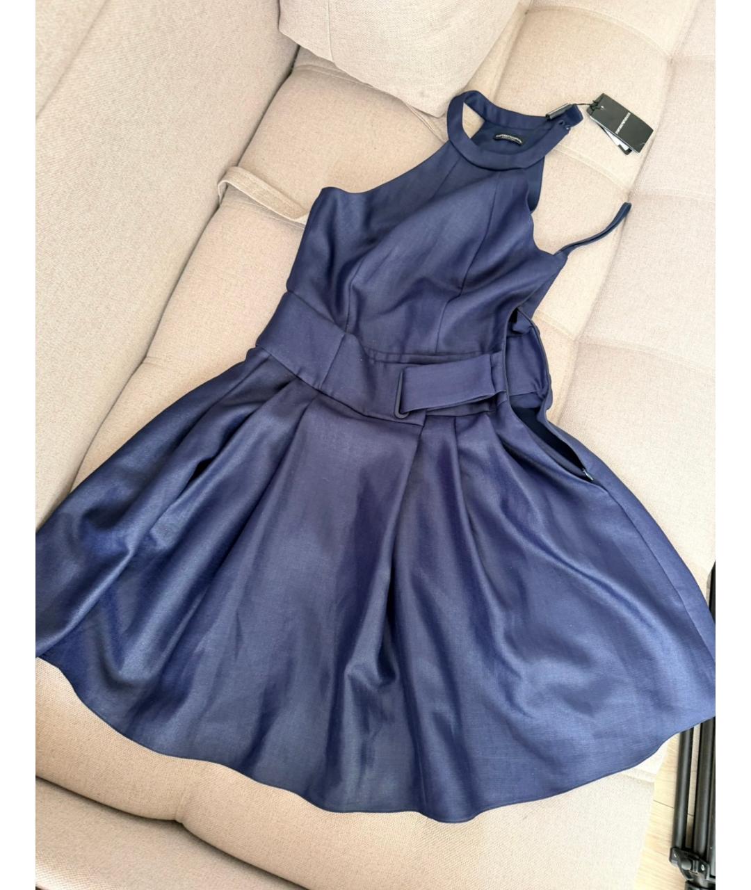 EMPORIO ARMANI Темно-синее ацетатное коктейльное платье, фото 8