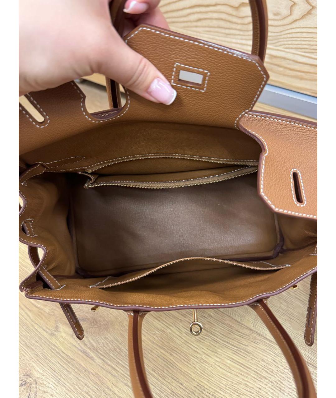 HERMES Коричневая кожаная сумка с короткими ручками, фото 5