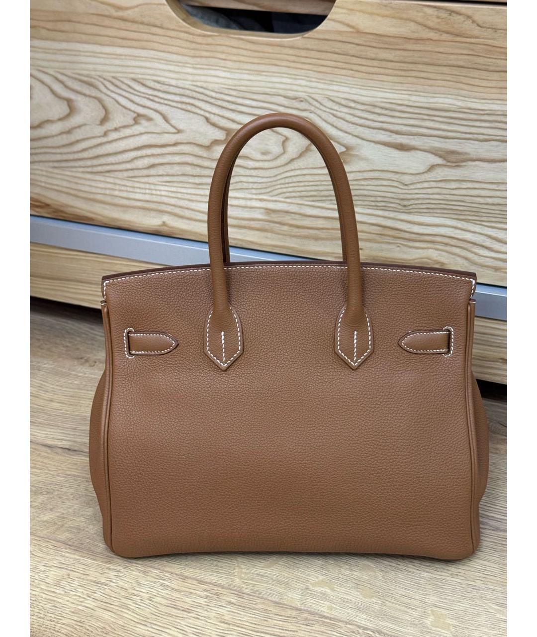 HERMES Коричневая кожаная сумка с короткими ручками, фото 2