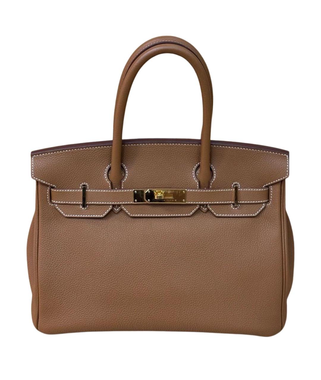 HERMES Коричневая кожаная сумка с короткими ручками, фото 1