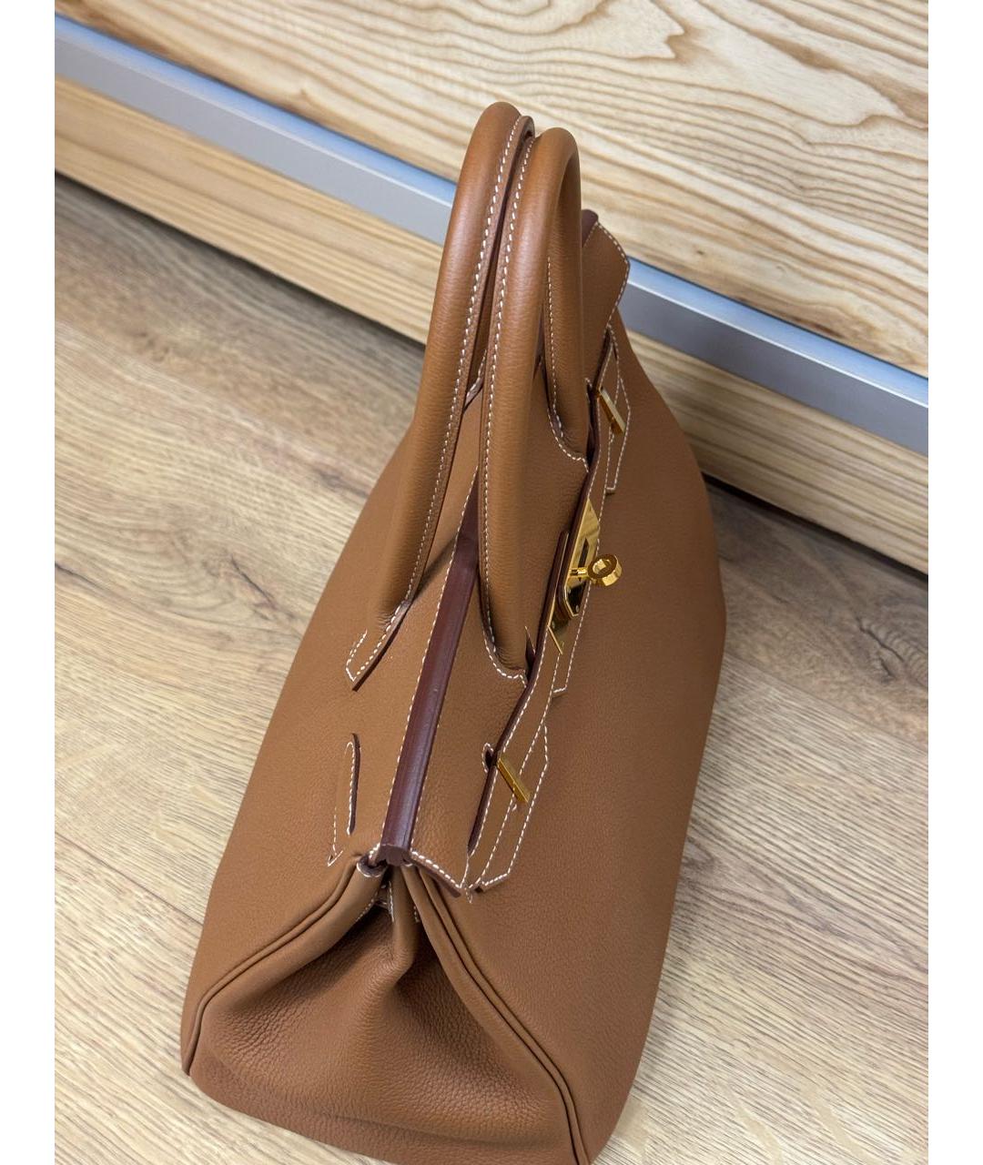 HERMES Коричневая кожаная сумка с короткими ручками, фото 3