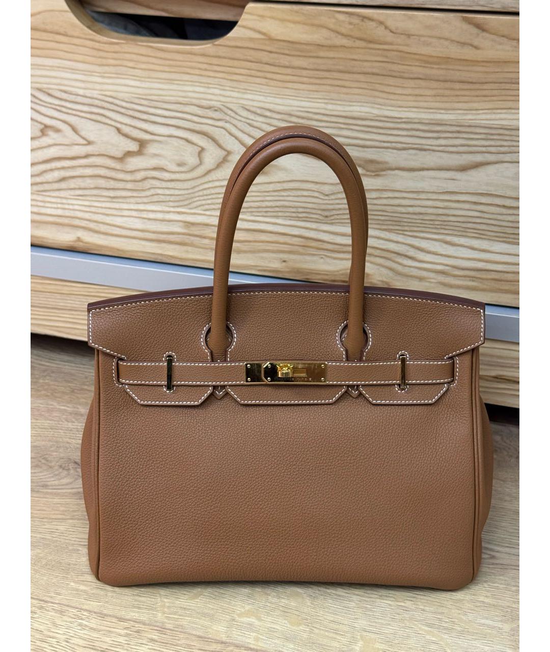 HERMES Коричневая кожаная сумка с короткими ручками, фото 9