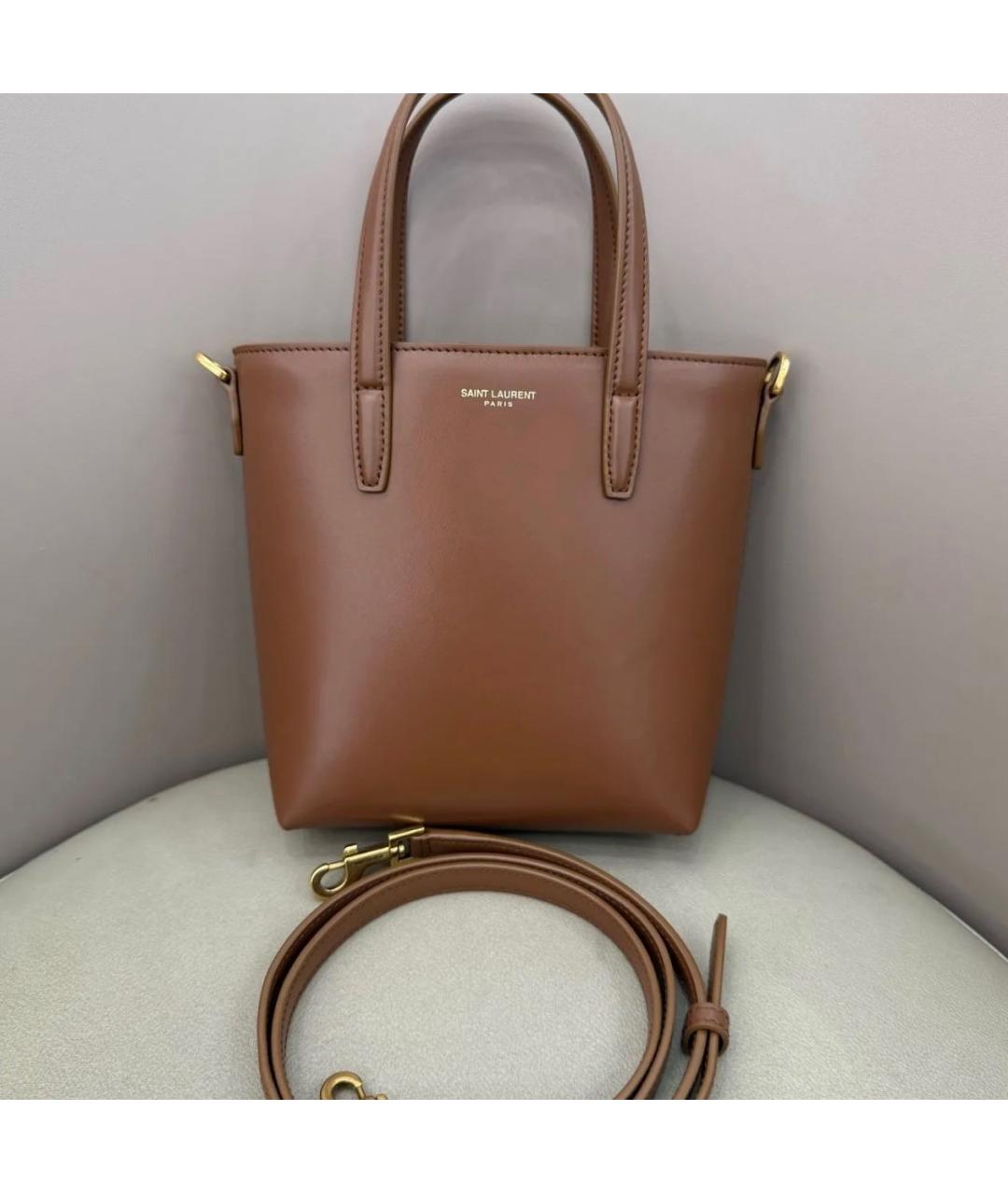 SAINT LAURENT Коричневая кожаная сумка через плечо, фото 7