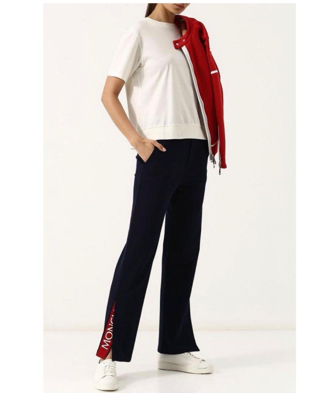 MONCLER Темно-синие хлопковые прямые брюки, фото 8