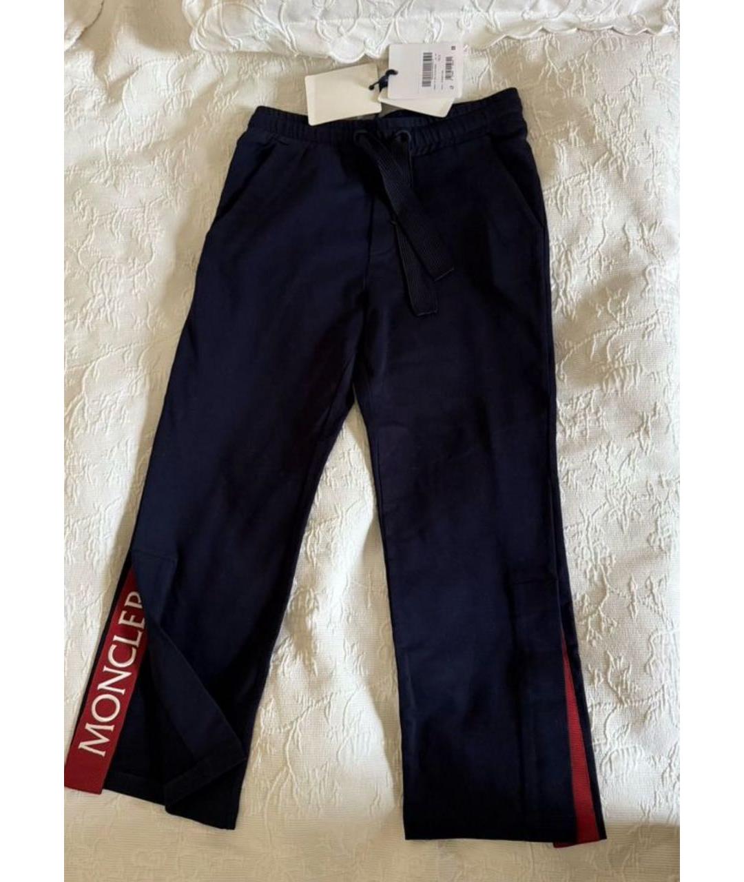 MONCLER Темно-синие хлопковые прямые брюки, фото 3