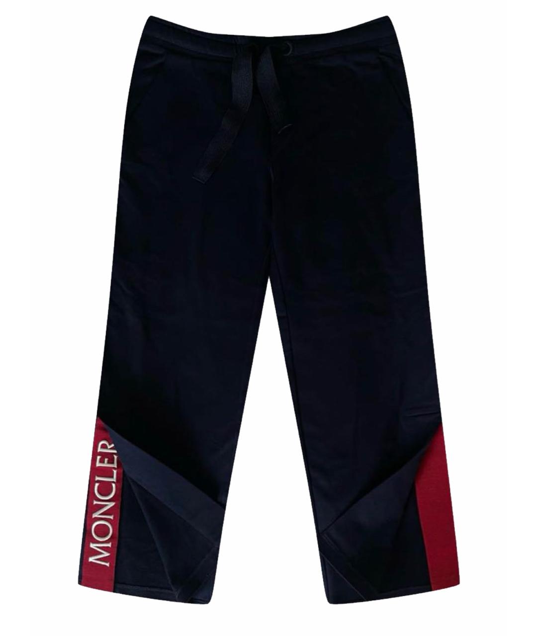 MONCLER Темно-синие хлопковые прямые брюки, фото 1