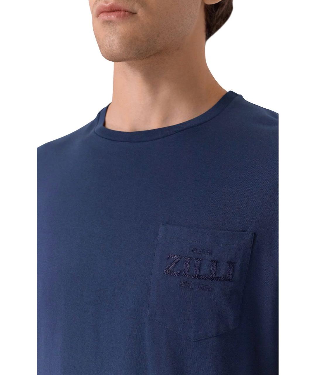 ZILLI Темно-синяя хлопковая футболка, фото 4