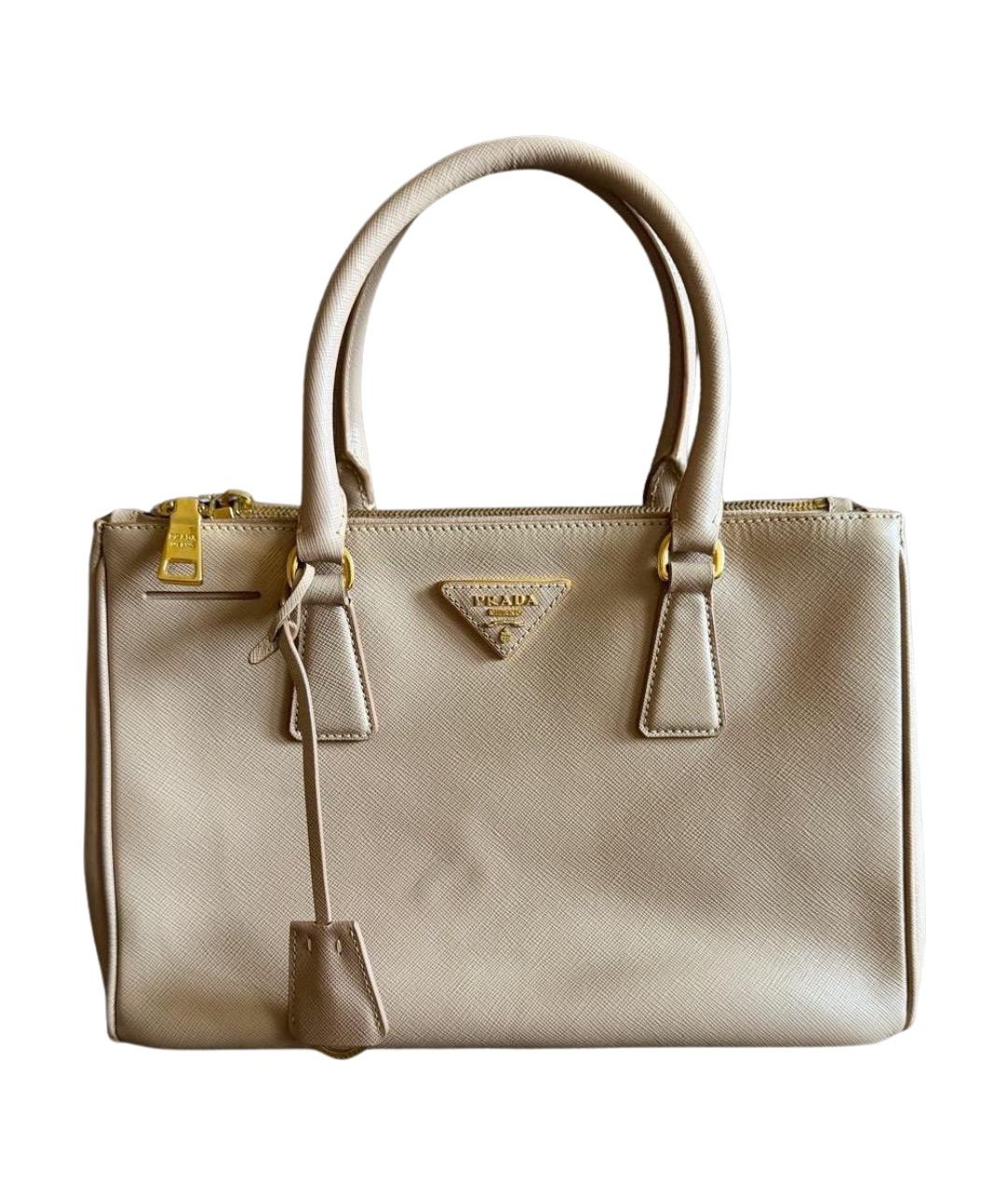 PRADA Бежевая кожаная сумка с короткими ручками, фото 1