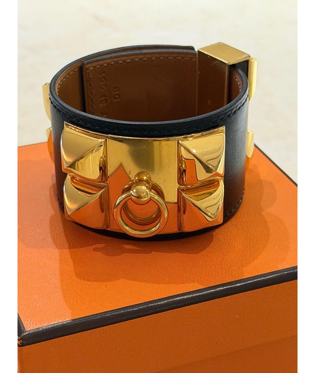 HERMES Черный кожаный браслет, фото 4