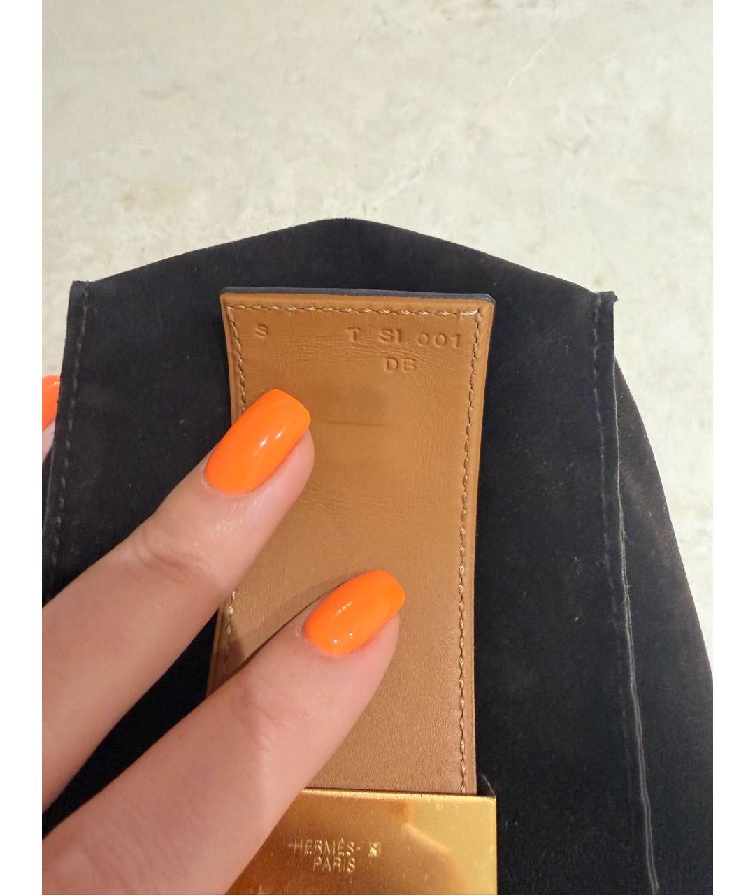 HERMES Черный кожаный браслет, фото 7