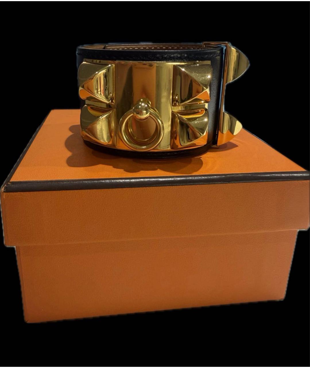 HERMES Черный кожаный браслет, фото 2