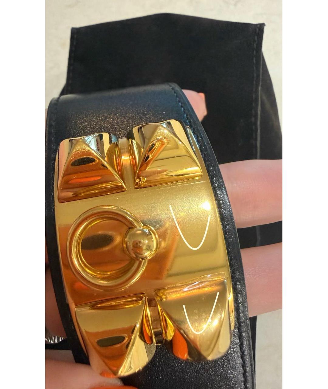 HERMES Черный кожаный браслет, фото 6