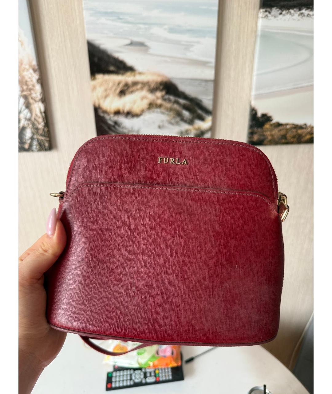 FURLA Бордовая кожаная сумка через плечо, фото 2