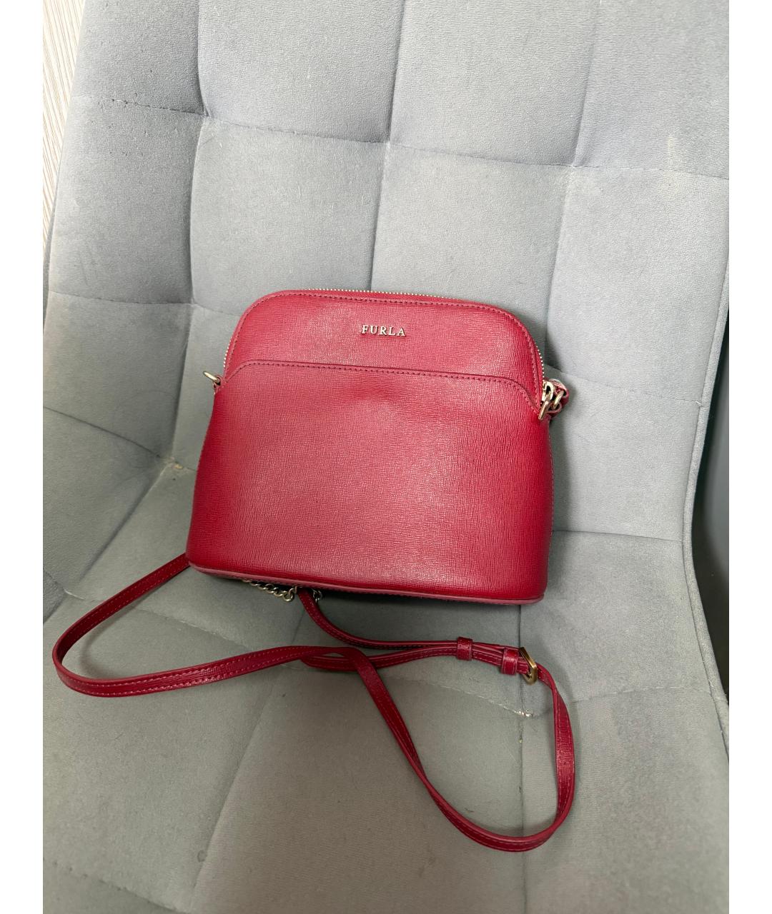 FURLA Бордовая кожаная сумка через плечо, фото 5