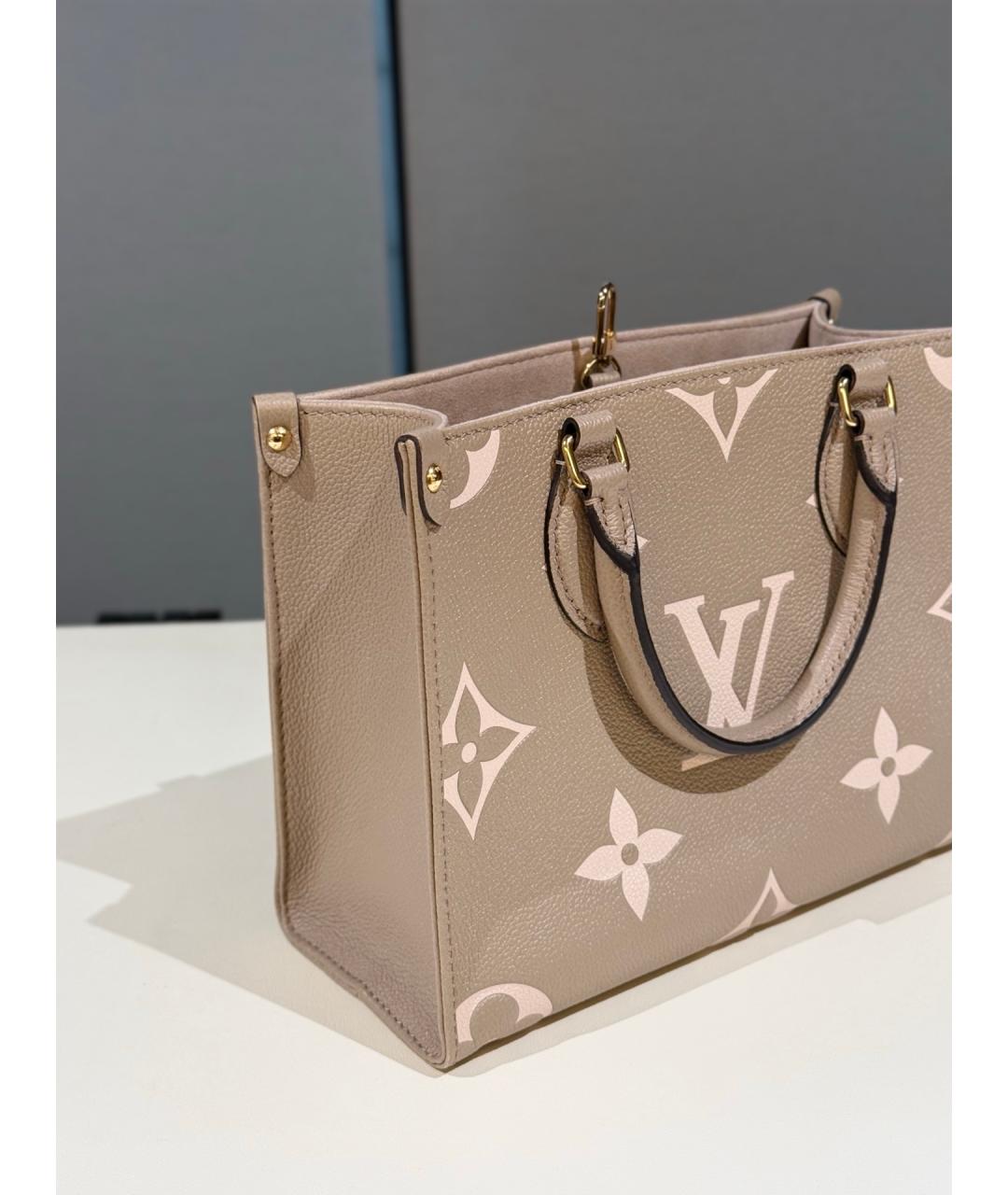 LOUIS VUITTON Бежевая кожаная сумка с короткими ручками, фото 4