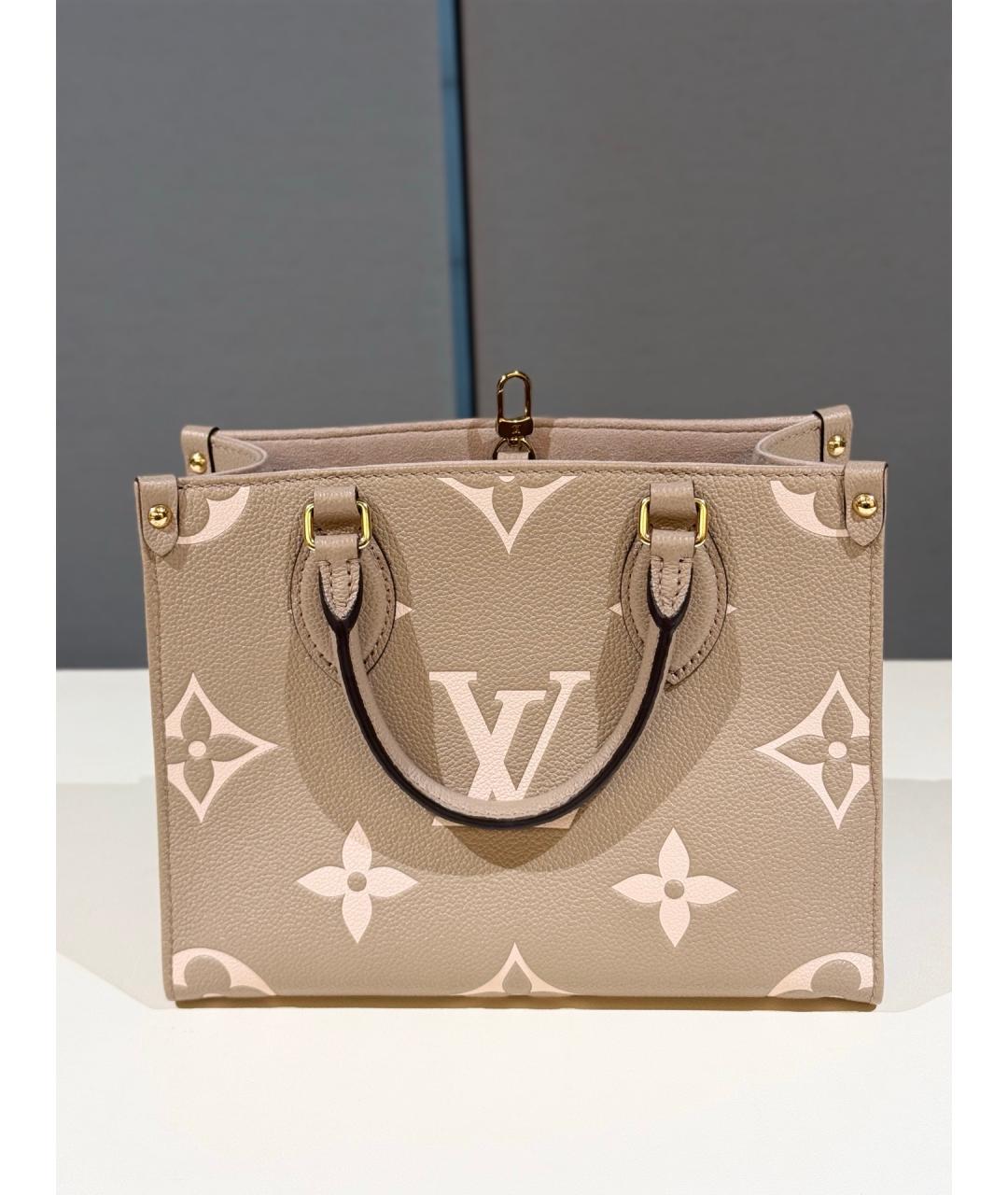 LOUIS VUITTON Бежевая кожаная сумка с короткими ручками, фото 9