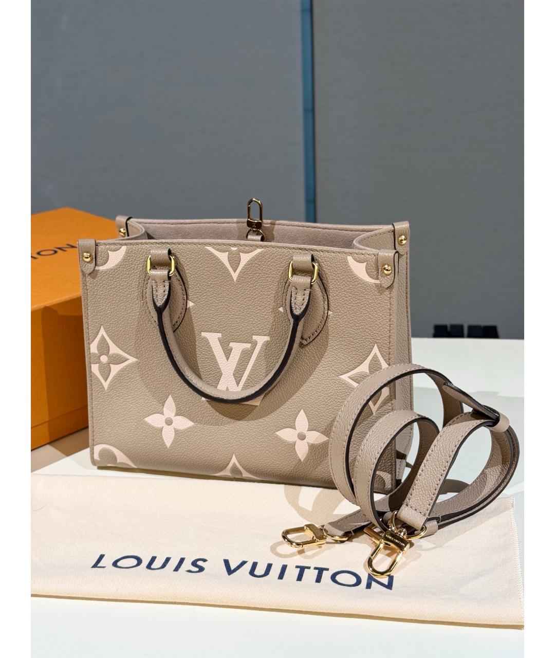 LOUIS VUITTON Бежевая кожаная сумка с короткими ручками, фото 2