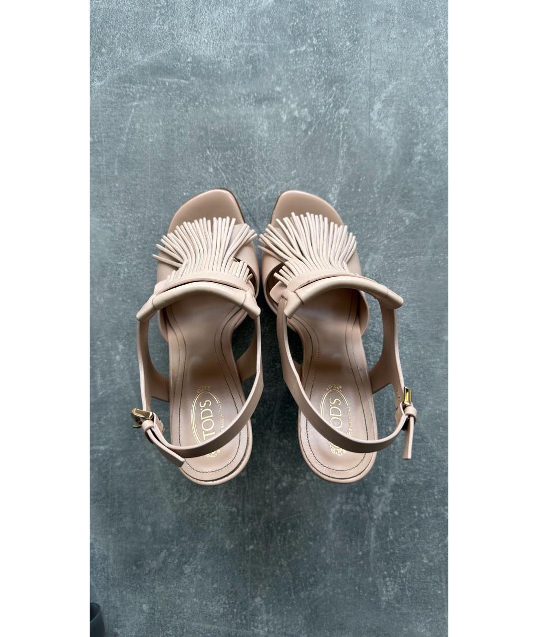 TOD'S Бежевые кожаные босоножки, фото 3