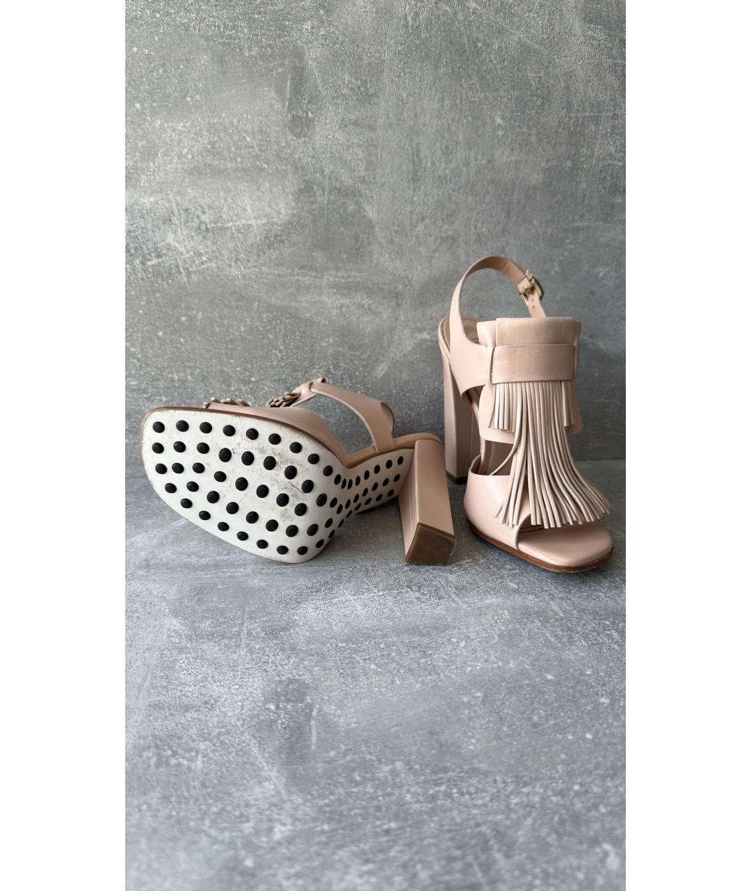 TOD'S Бежевые кожаные босоножки, фото 4