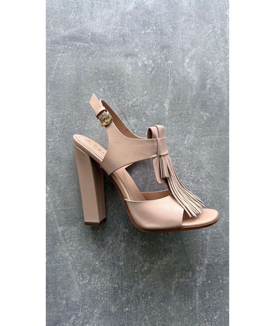 TOD'S Бежевые кожаные босоножки, фото 5