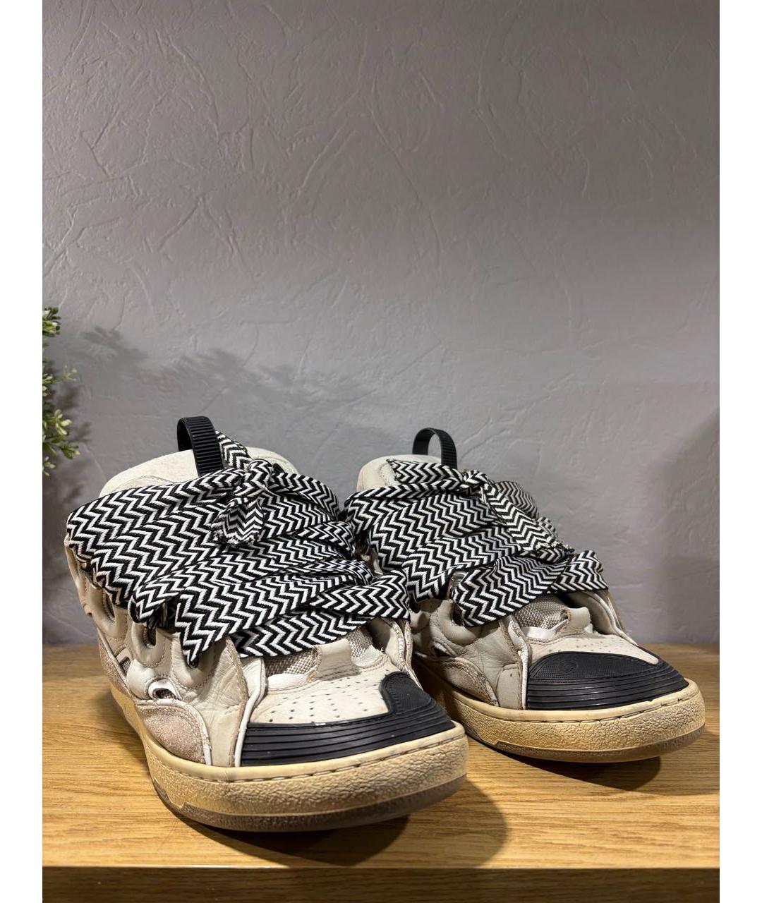 LANVIN Бежевые замшевые низкие кроссовки / кеды, фото 2