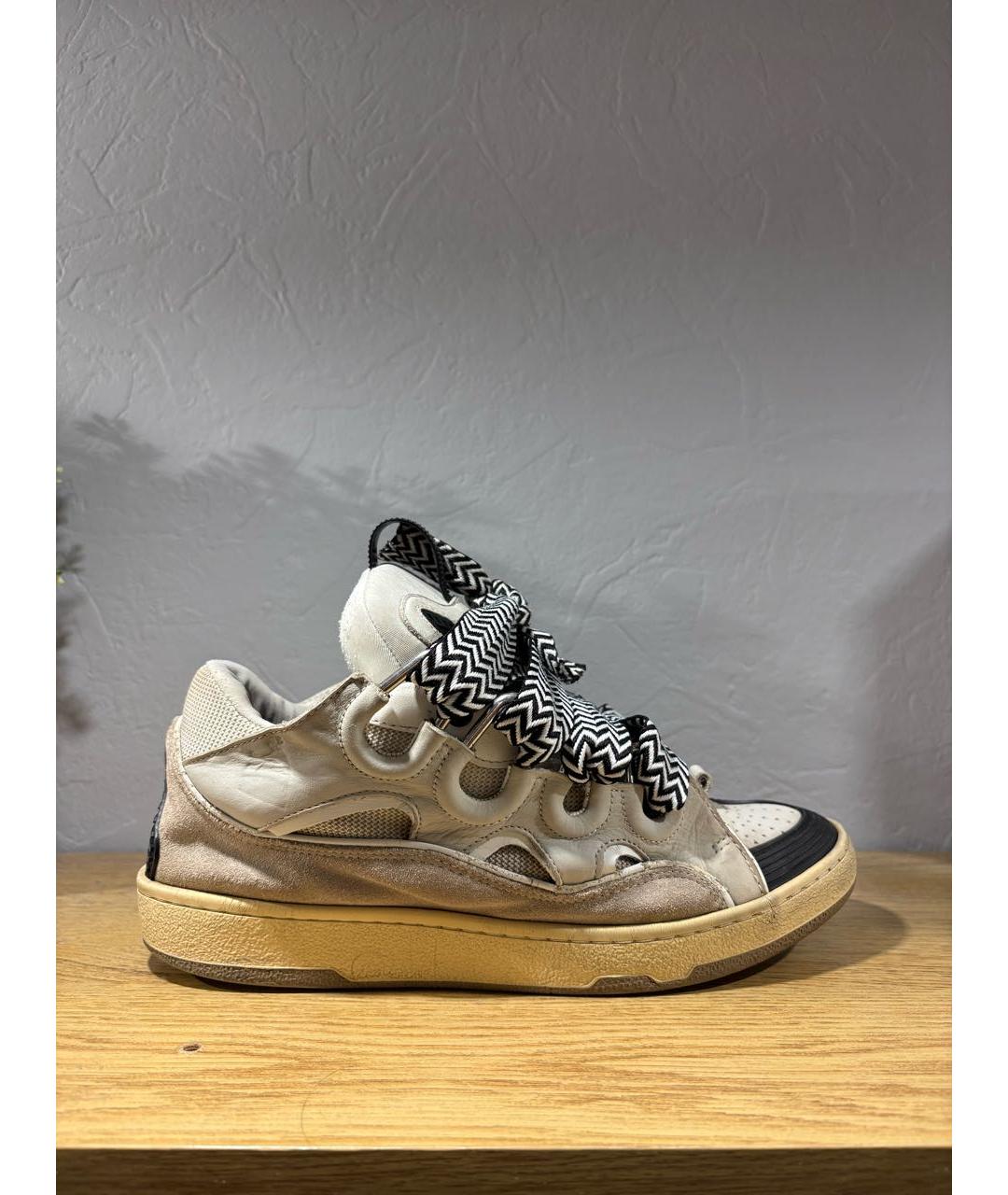 LANVIN Бежевые замшевые низкие кроссовки / кеды, фото 7