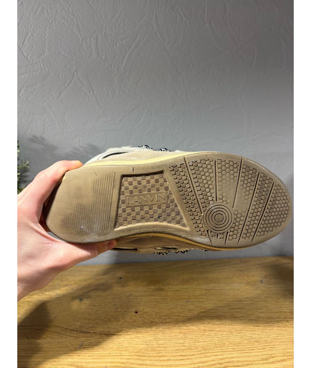 LANVIN Бежевые замшевые низкие кроссовки / кеды, фото 5