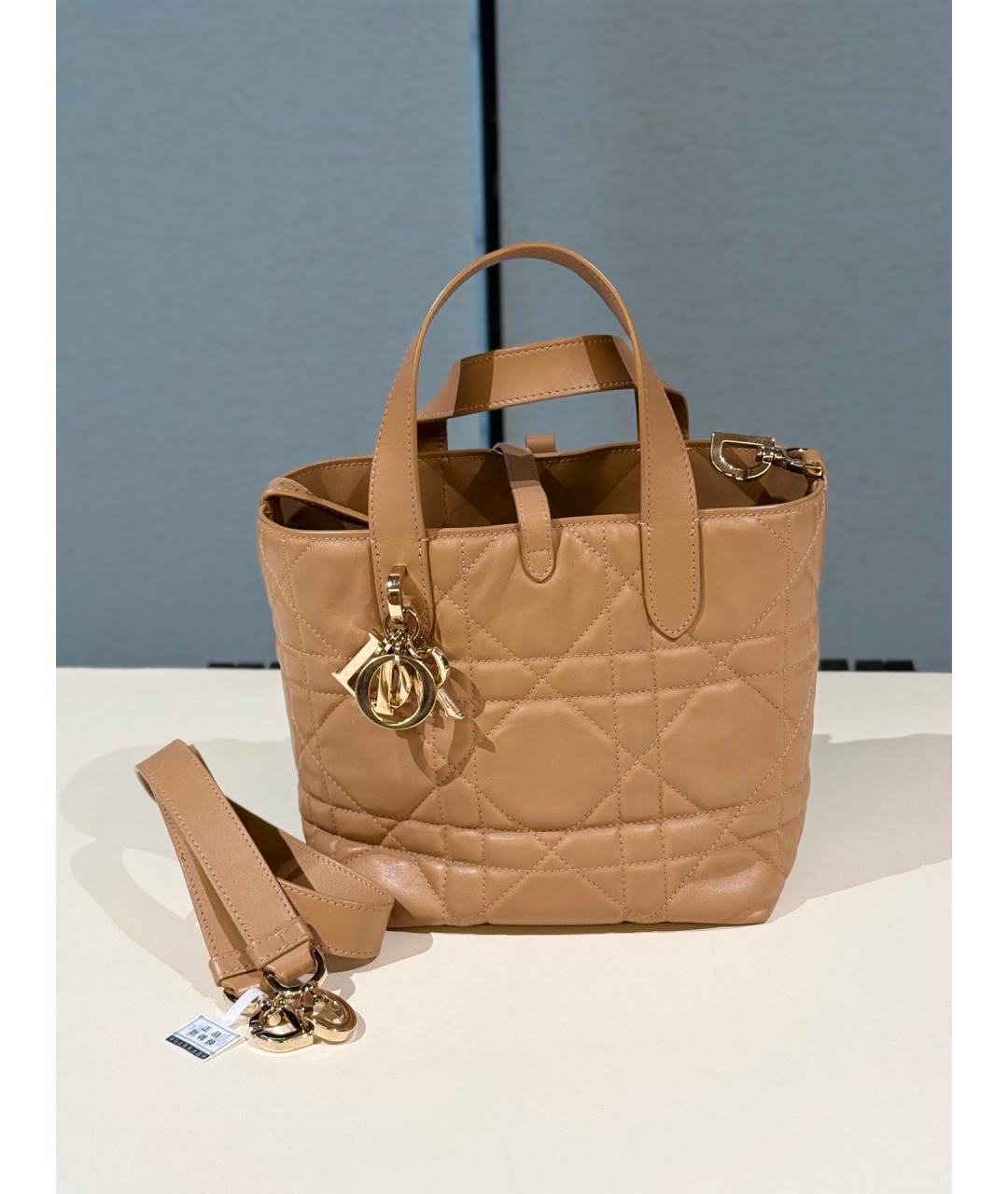 CHRISTIAN DIOR Бежевая кожаная сумка тоут, фото 9