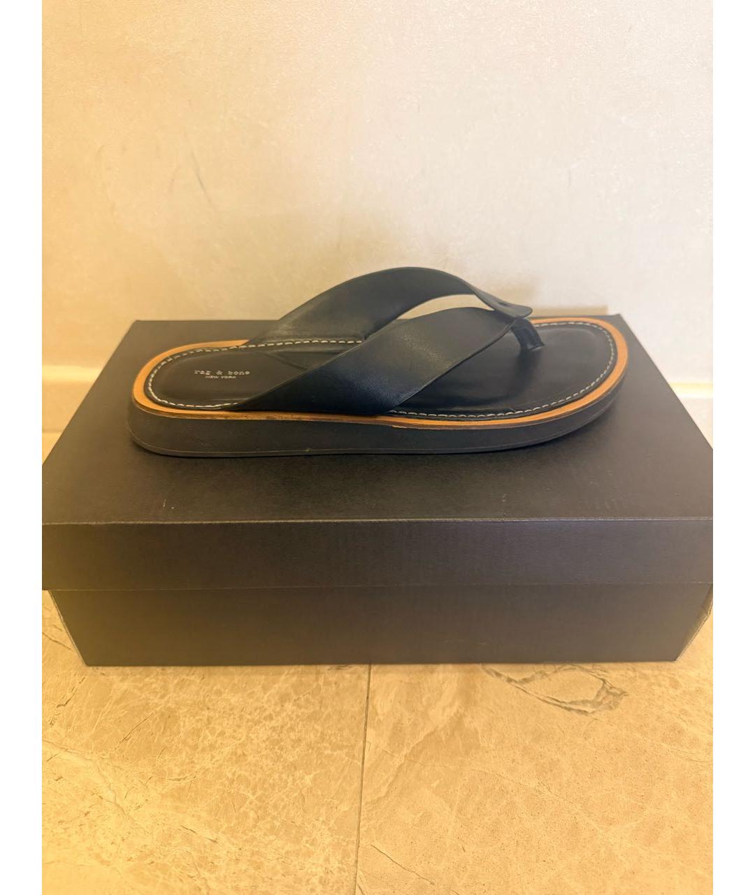 RAG & BONE Черные кожаные шлепанцы, фото 6