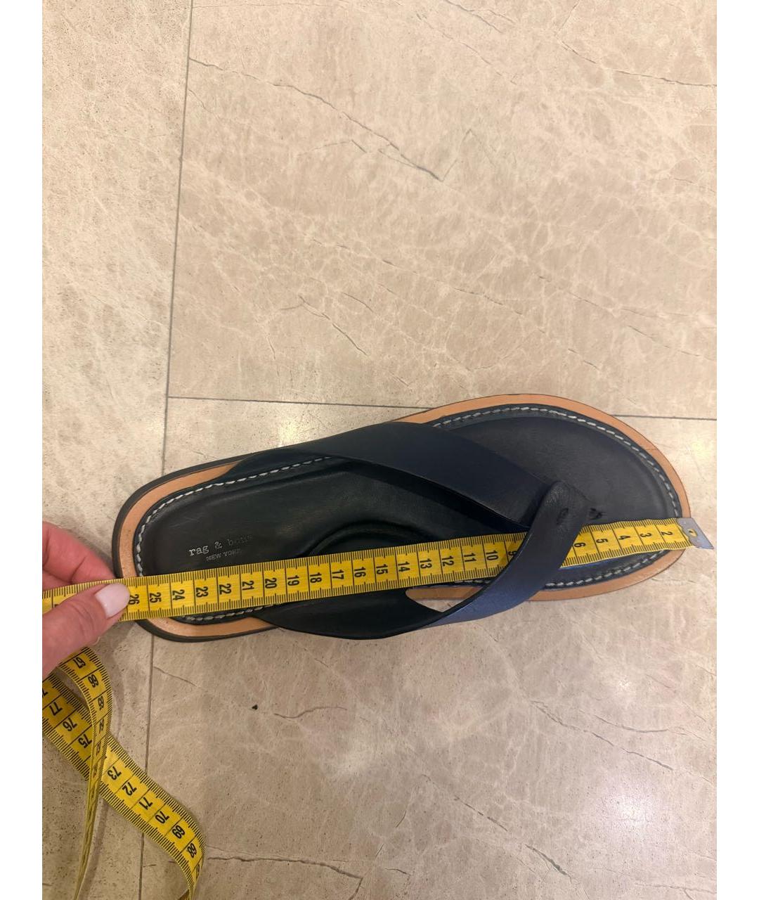 RAG & BONE Черные кожаные шлепанцы, фото 5