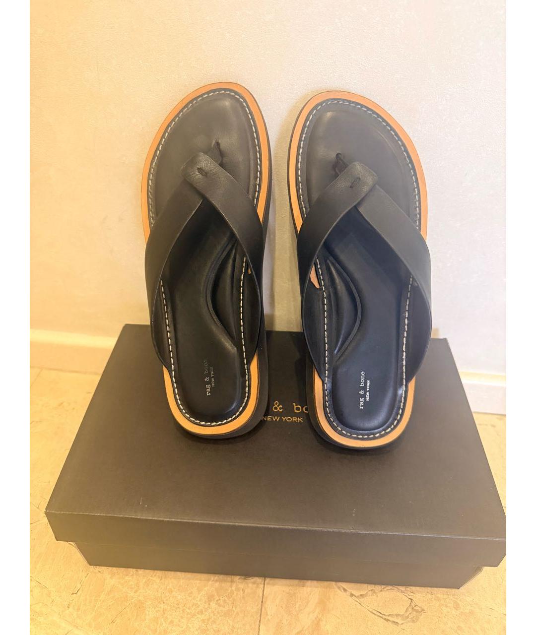 RAG & BONE Черные кожаные шлепанцы, фото 2