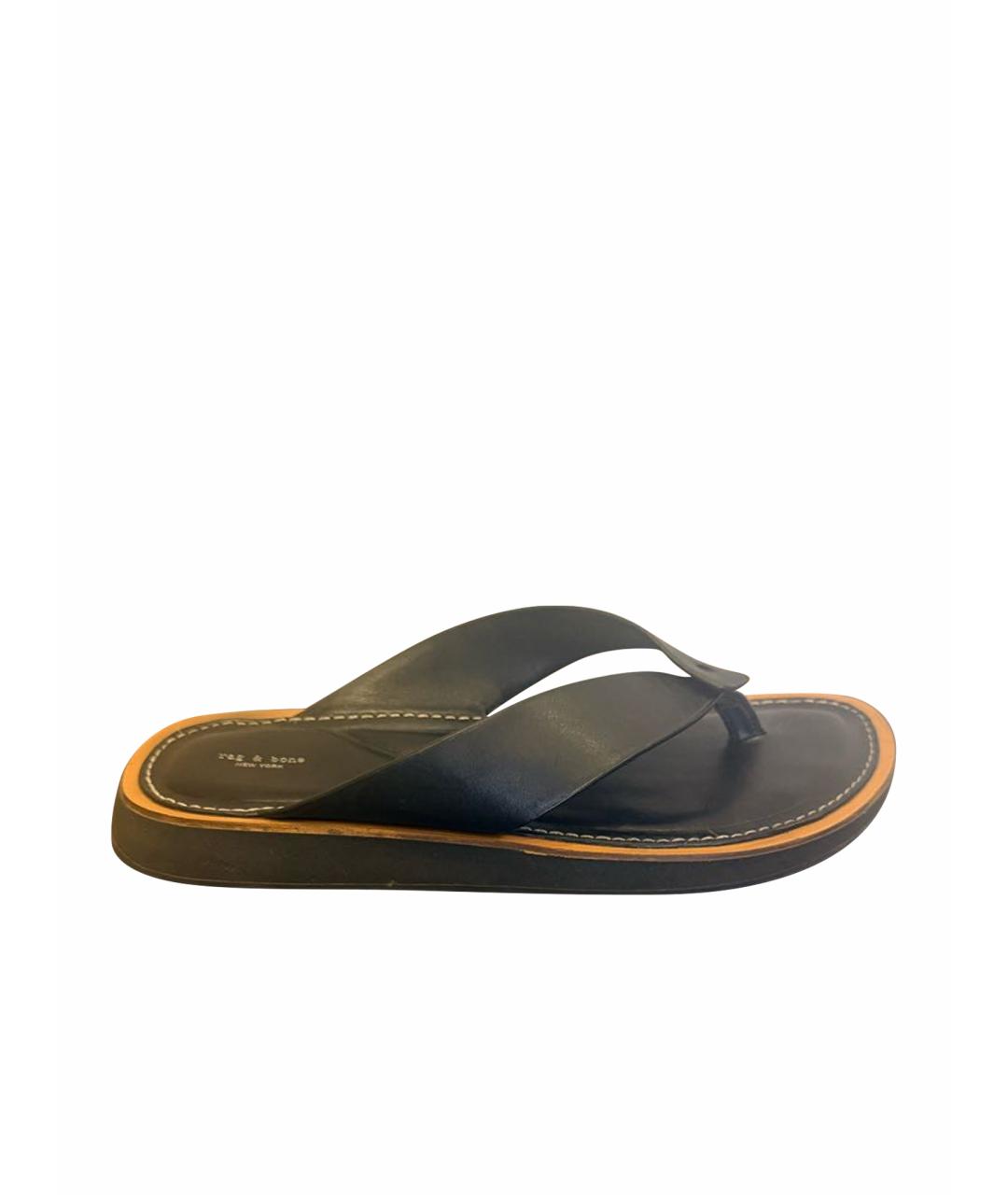 RAG & BONE Черные кожаные шлепанцы, фото 1