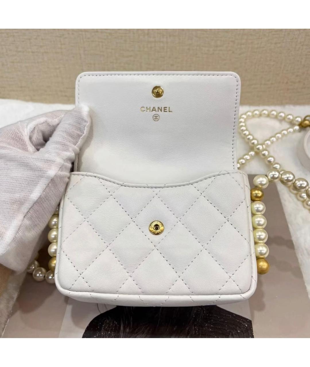 CHANEL Белая кожаная сумка через плечо, фото 4
