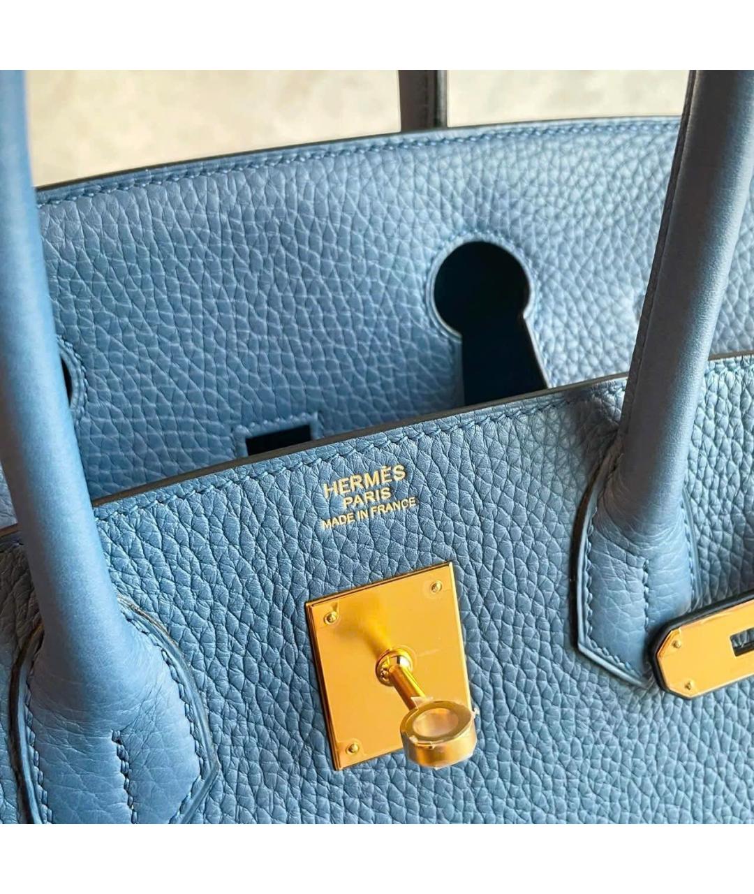 HERMES Голубая кожаная сумка с короткими ручками, фото 7