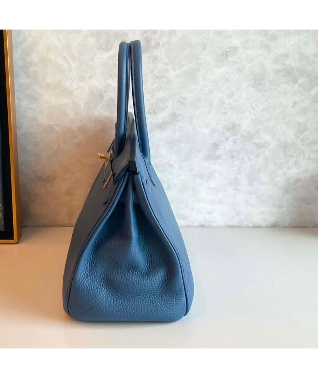 HERMES Голубая кожаная сумка с короткими ручками, фото 5