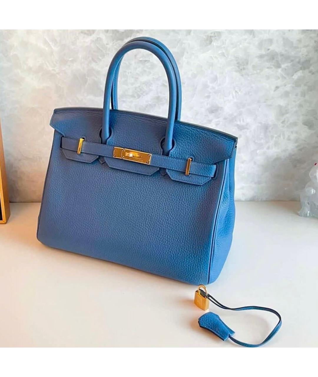HERMES Голубая кожаная сумка с короткими ручками, фото 3