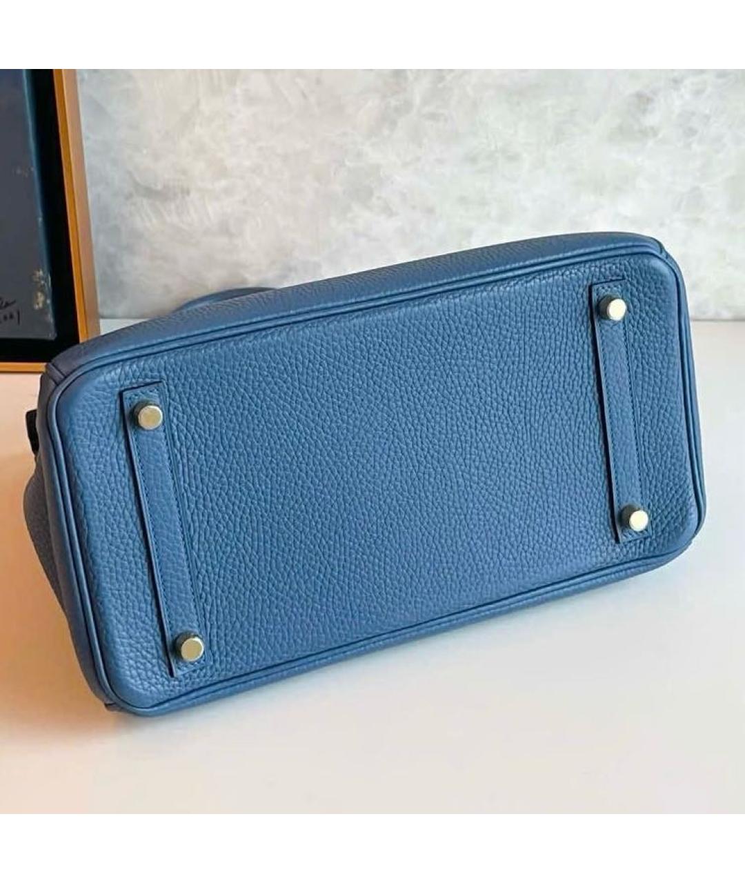 HERMES Голубая кожаная сумка с короткими ручками, фото 6