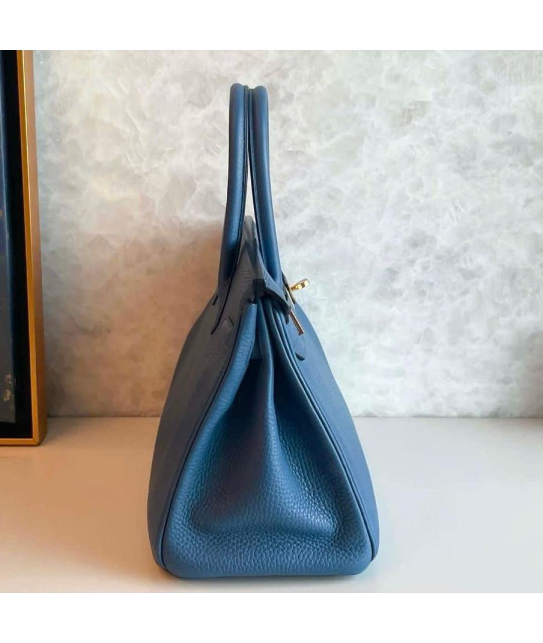 HERMES Голубая кожаная сумка с короткими ручками, фото 4