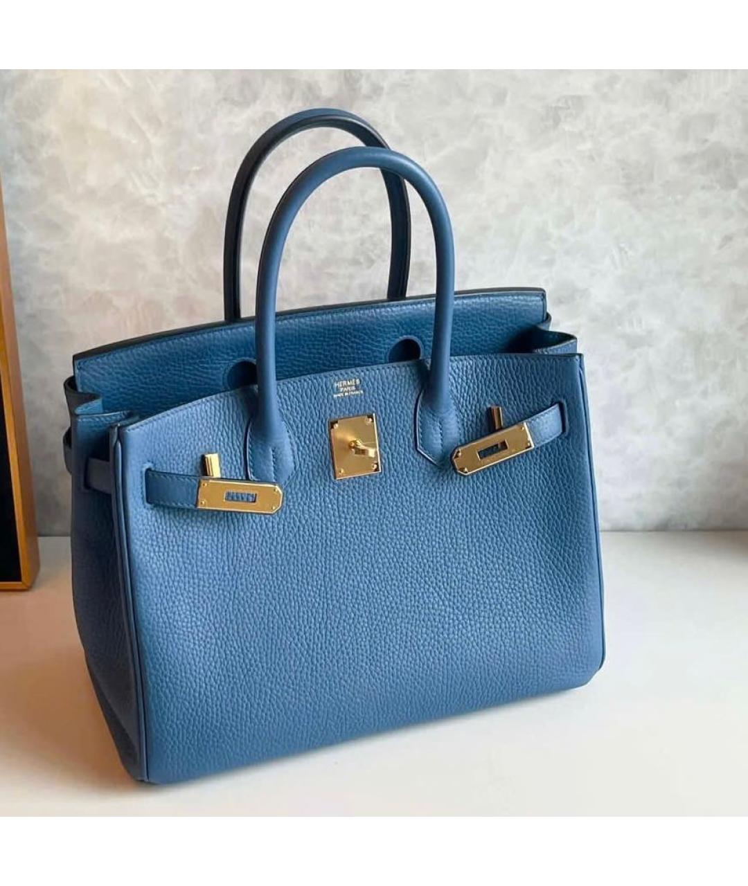 HERMES Голубая кожаная сумка с короткими ручками, фото 9