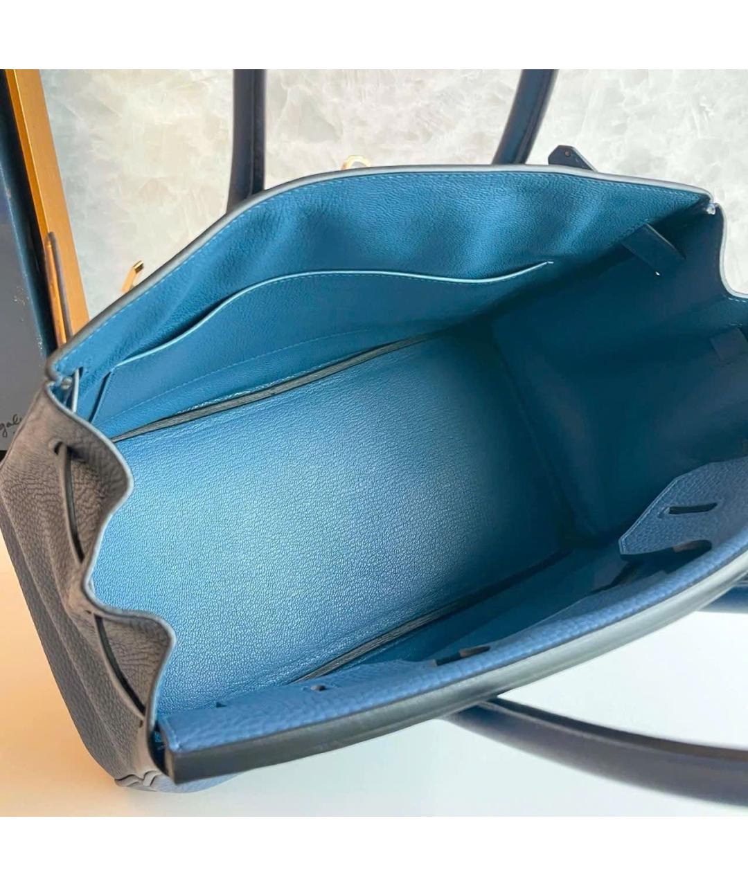 HERMES Голубая кожаная сумка с короткими ручками, фото 8