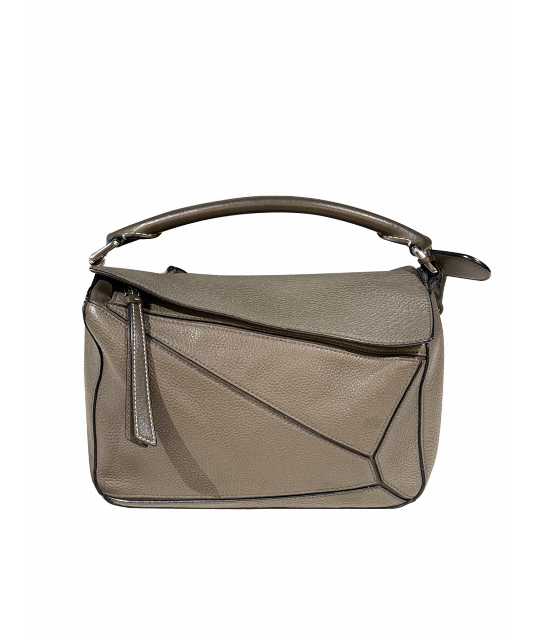 LOEWE Серая кожаная сумка с короткими ручками, фото 1