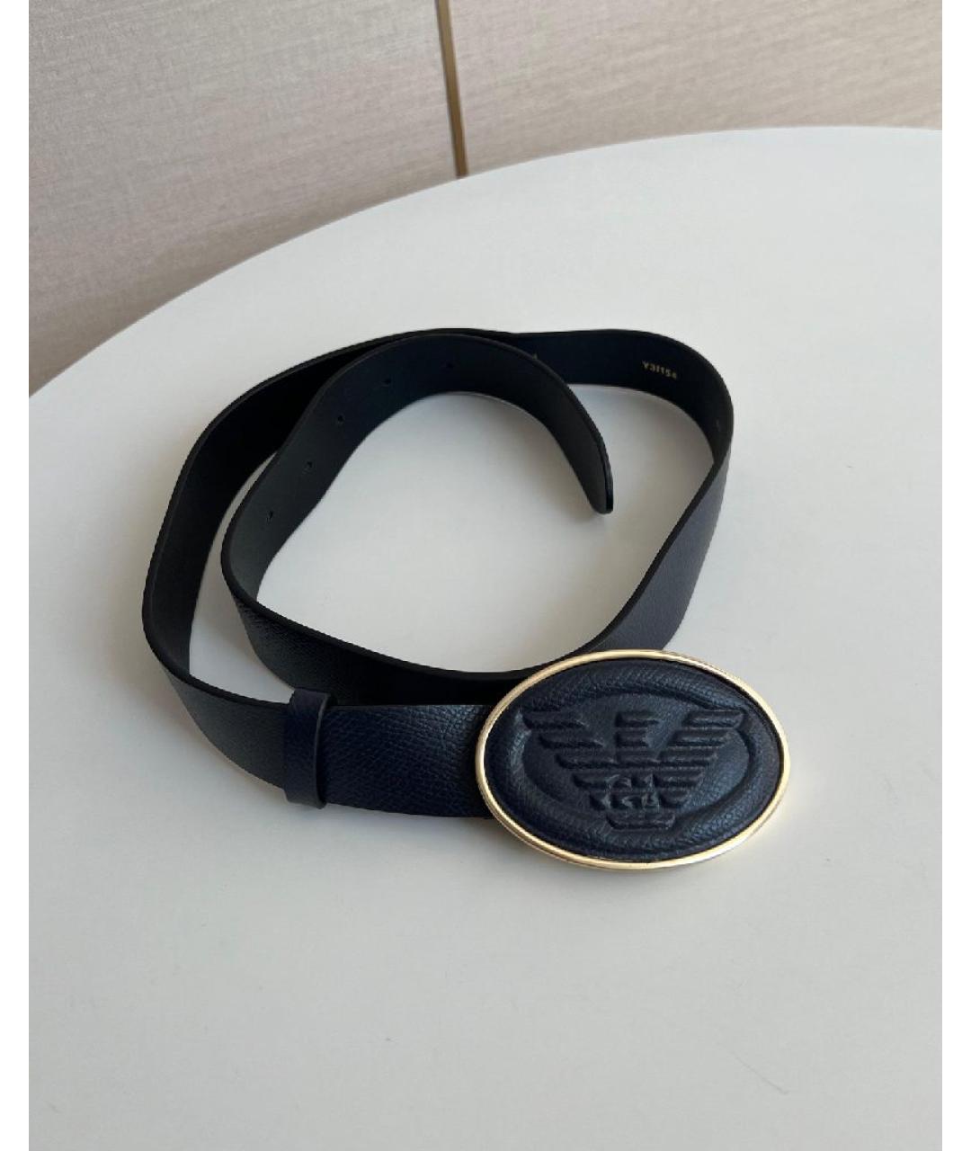 EMPORIO ARMANI Темно-синий кожаный ремень, фото 8