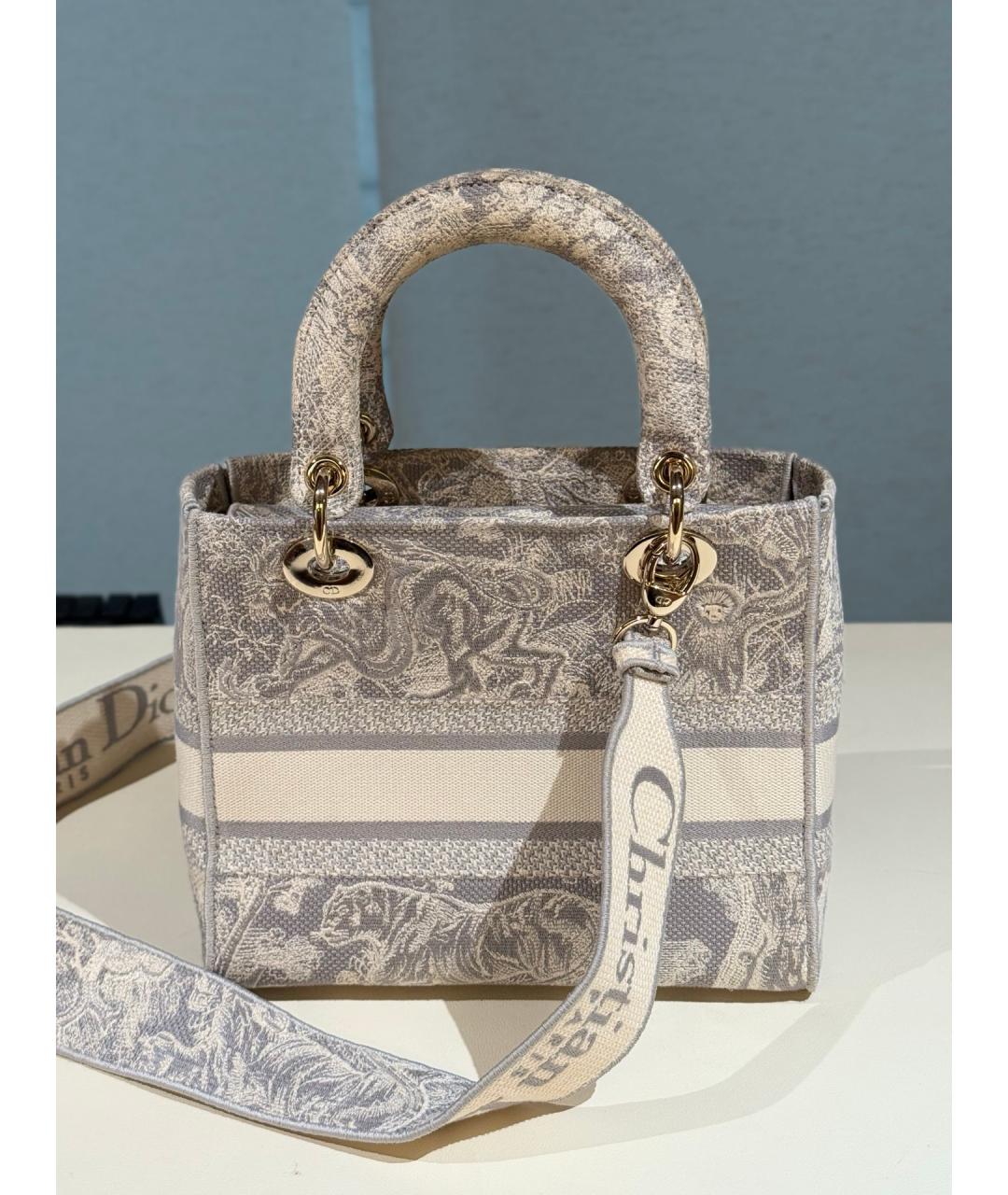 CHRISTIAN DIOR Серая жаккардовая сумка с короткими ручками, фото 5