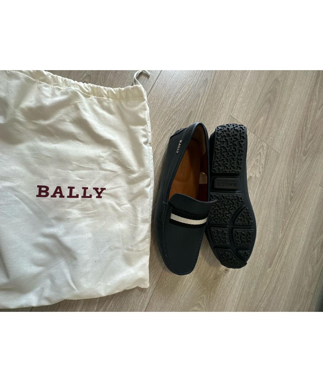 BALLY Темно-синие кожаные мокасины, фото 5