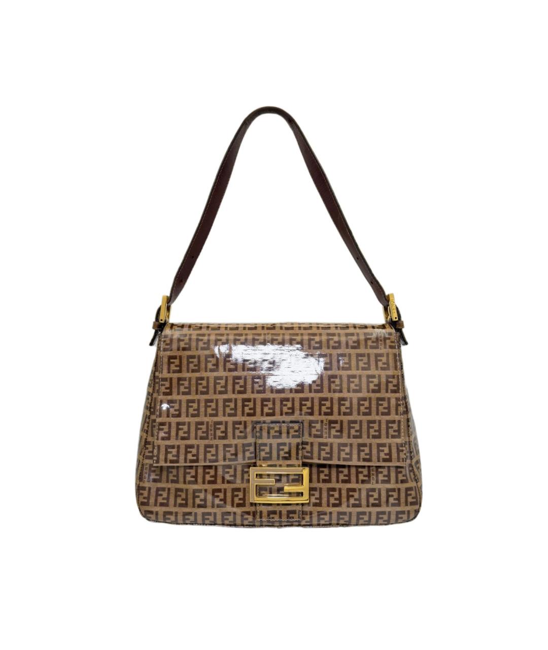 FENDI Коричневая тканевая сумка тоут, фото 1