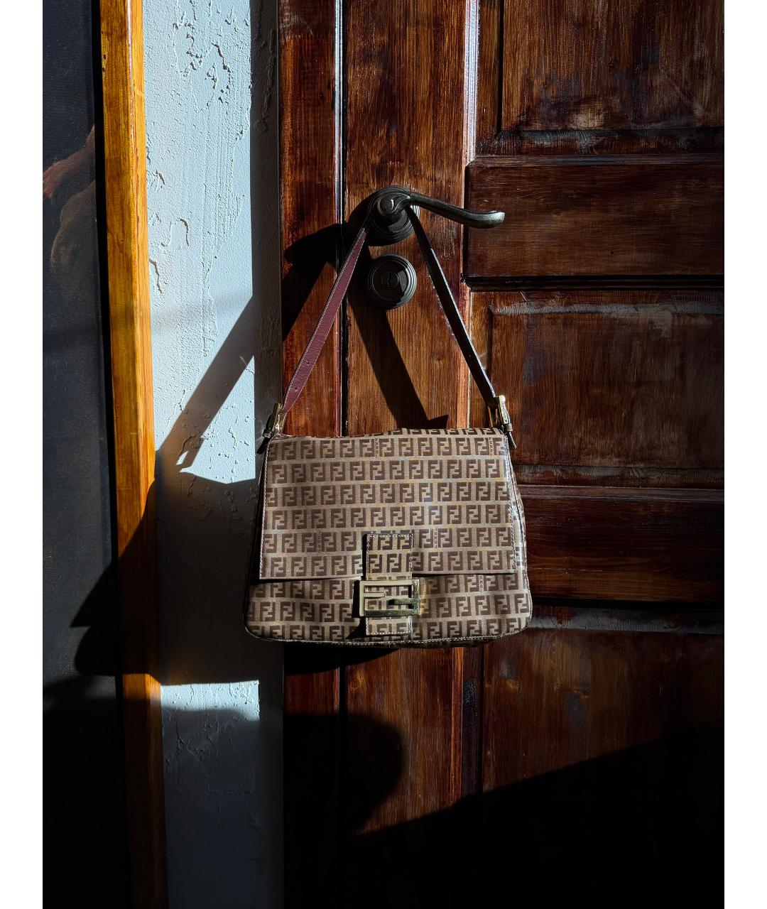 FENDI Коричневая тканевая сумка тоут, фото 8